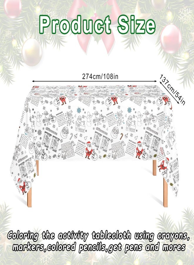 Whaline Christmas Coloring Tablecloth 54 x 108 Inch 6 Games Xmas Santa Claus Themed Color-in Paper Disposable Table Cover for Winter Holiday Birthday Party Supplies Set - Image 2